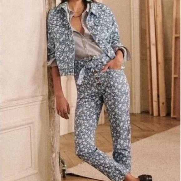 Sézane Maxium Floral Blue Women's Pants, size 6 - Picture 3 of 9
